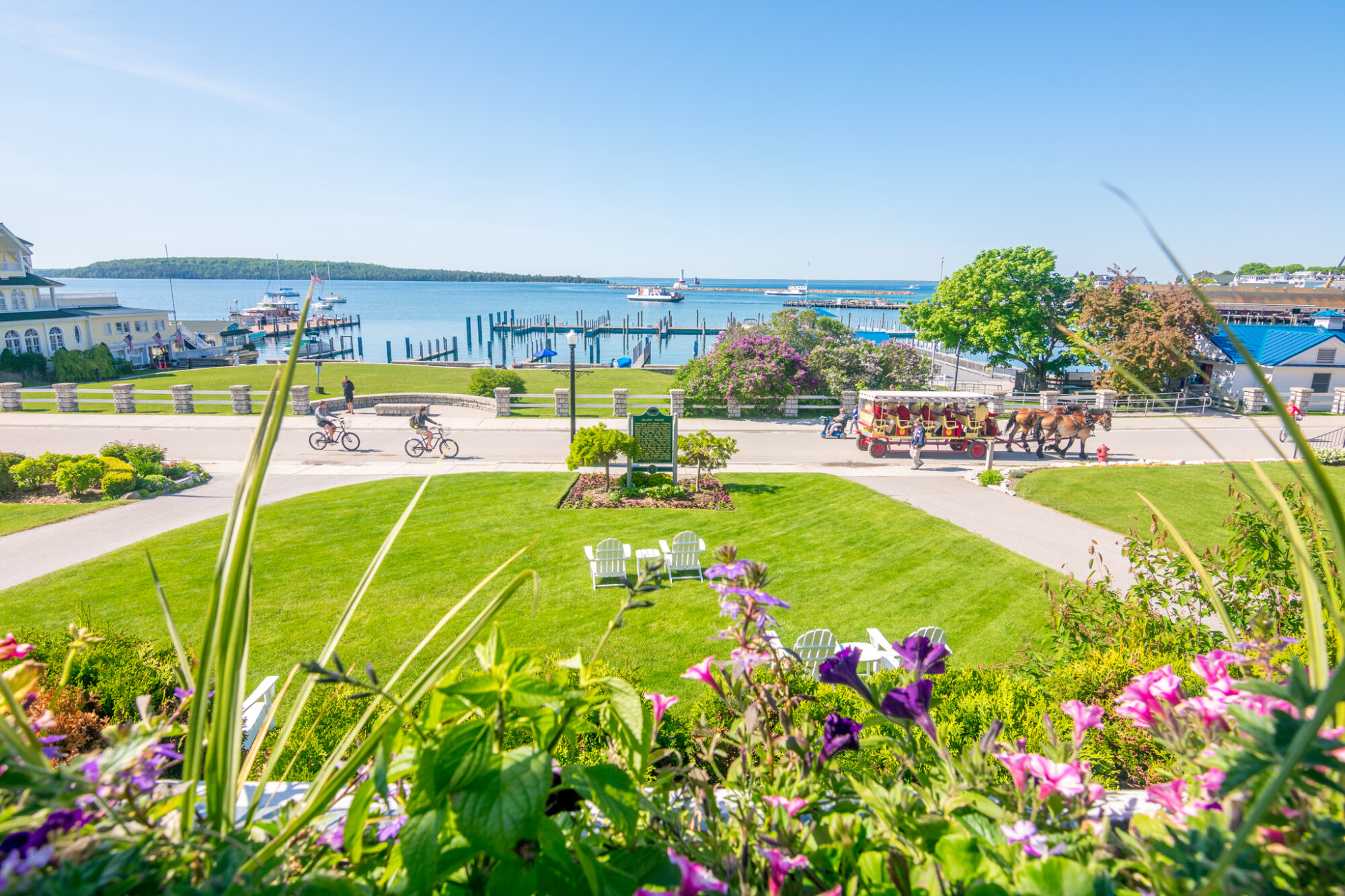 Outside of the Island House Hotel during Spring